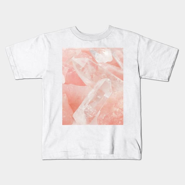 Blush Pink Rose Quartz Crystal Artwork Kids T-Shirt by NewburyBoutique